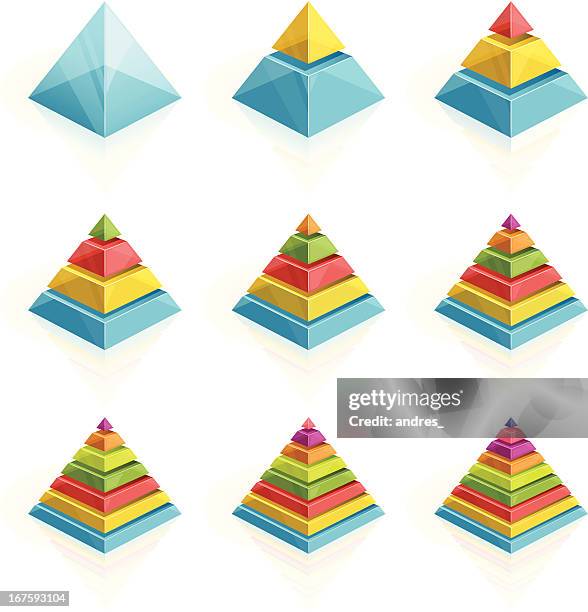 ilustraciones, imágenes clip art, dibujos animados e iconos de stock de colorido pyramids dividir en dos capas de hasta nueve - piramidales
