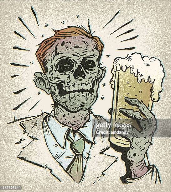 retro beer buddy - the undead - vintage halloween stock illustrations
