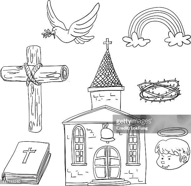 christian elements in black and white - black and white sketch clouds stock illustrations