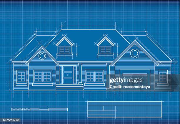 stockillustraties, clipart, cartoons en iconen met blueprint, house - blauwdruk