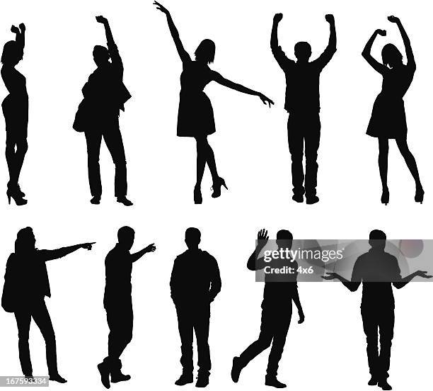 silhouette of people gesturing - hands in pockets stock illustrations