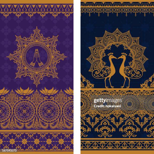 sari borders tall - culture of india stock illustrations