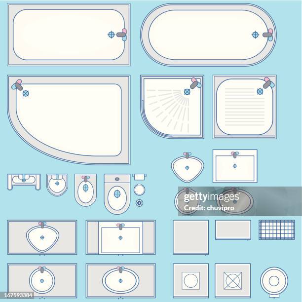 bildbanksillustrationer, clip art samt tecknat material och ikoner med bathroom set icon top view - bidé