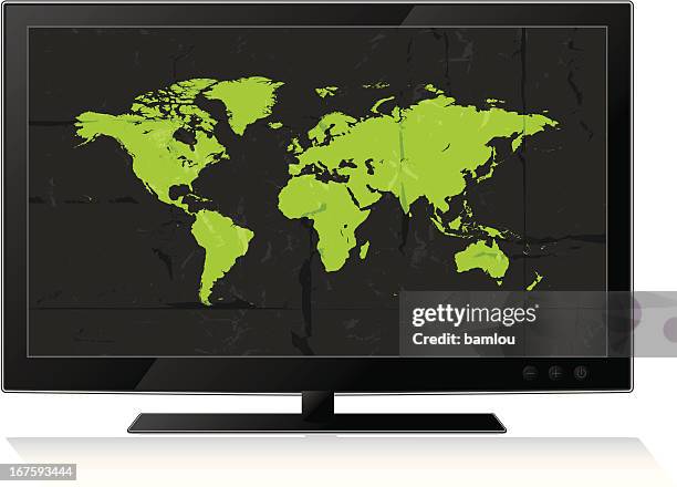 highly detailed world map lcd flat screen tv grunge style - lcd screen texture stock illustrations