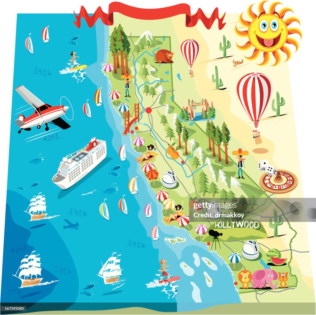 Cal Cartoon Cartoon Map Of California High-Res Vector Graphic - Getty Images