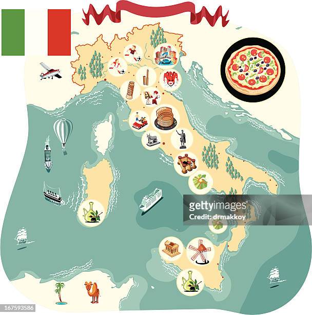 illustrations, cliparts, dessins animés et icônes de carte de dessin animé de l'italie - culture italienne