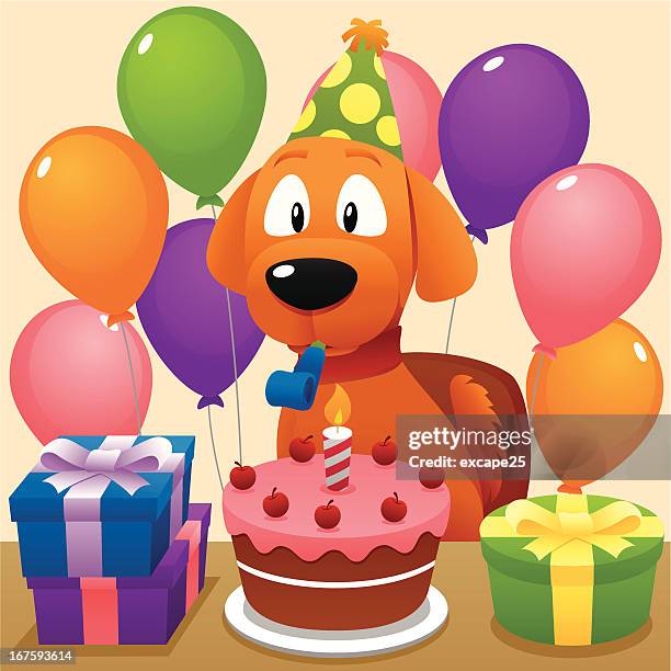 dog birthday - animals in party hats stock illustrations