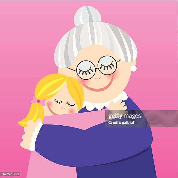 ilustraciones, imágenes clip art, dibujos animados e iconos de stock de abuela abrazándose su granddaughter - abuelos y nietos