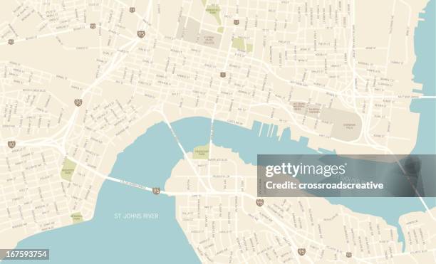 karte der innenstadt von jacksonville, florida - jacksonville florida stock-grafiken, -clipart, -cartoons und -symbole