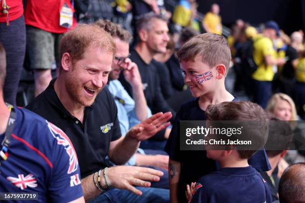 Prince Harry, Duke of Sussex during the Wheelchair Basketball match between Team Ukraine and Team Great Britain during day three of the Invictus...