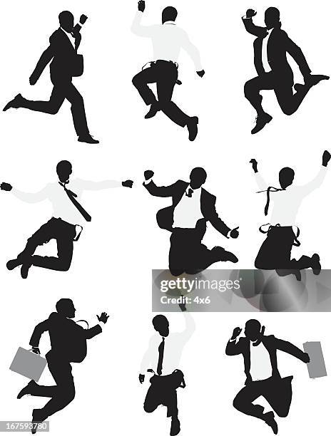 business executives jumping - late spring stock illustrations