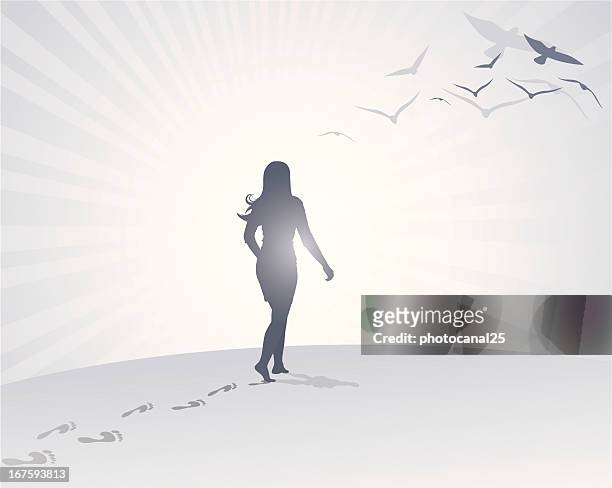woman footsteps - loneliness stock illustrations