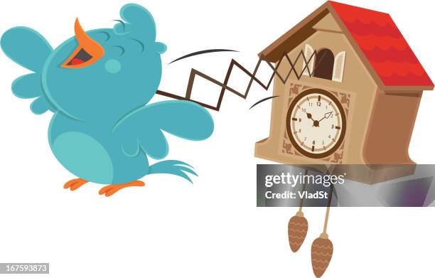 ilustraciones, imágenes clip art, dibujos animados e iconos de stock de bluebird reloj de cuco - reloj de cuco