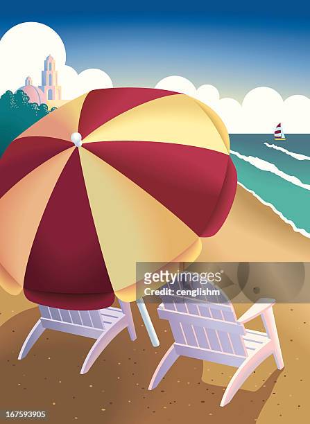 beach travel - adirondack chair stock illustrations