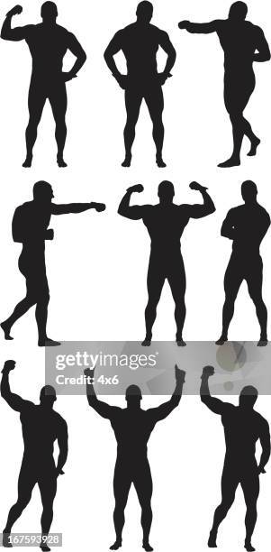 muscular man - flexing silhouette vector stock illustrations