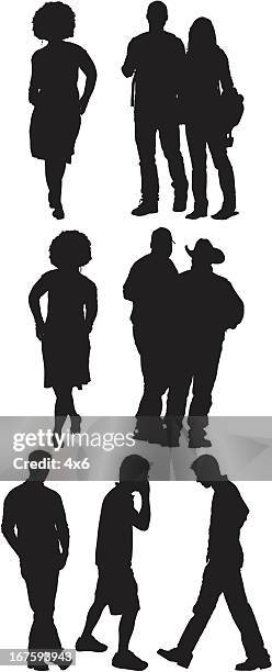 casual people on street - big hair stock illustrations