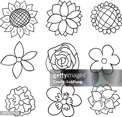 Nine Black And White Cartoon Flowers High-Res Vector Graphic - Getty Images