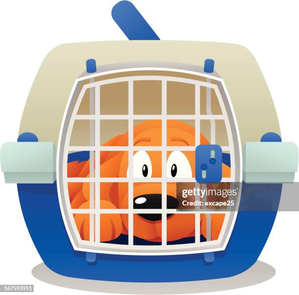 dog in crate - puppy crate stock illustrations