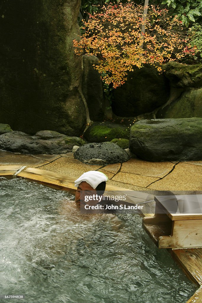 Japanese Man Taking the waters at Yajikitanoyu Hot Springs...
