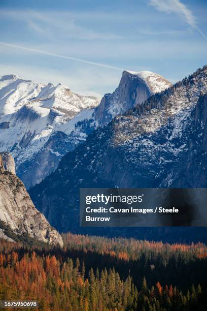 winter snow covers half dome in yosemite national park, ca - steele stock pictures, royalty-free photos & images