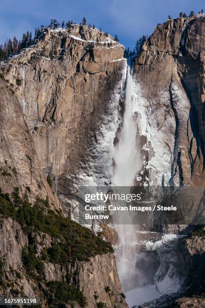 frozen spray on upper yosemite falls in yosemite national park - steele stock pictures, royalty-free photos & images