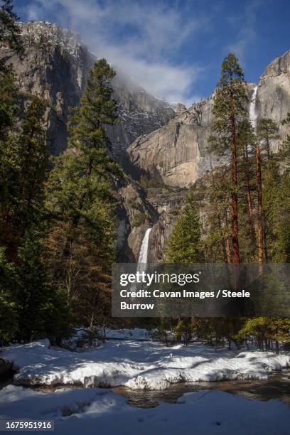 yosemite falls seen in winter in yosemite national park - steele stock pictures, royalty-free photos & images