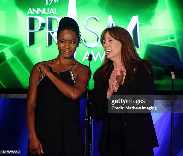 Actors Sufe Bradshaw and Mackenzie Phillips attend the 17th Annual PRISM Awards at the Beverly Hills Hotel on April 25, 2013 in Beverly Hills,...