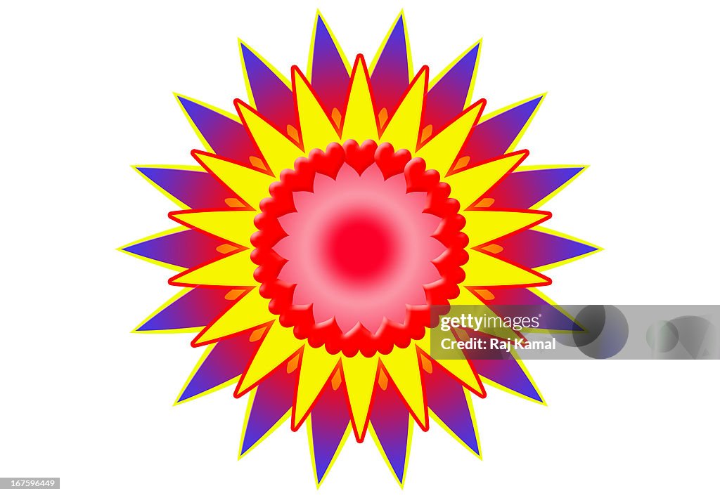Coloured Spikey Hearts Flower. Digital Created Abs