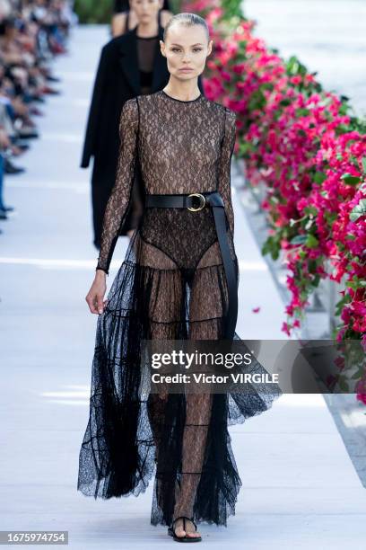 Model walks the runway during the Michael Kors Ready to Wear Spring/Summer 2024 fashion show as part of the New York Fashion Week on September 11,...