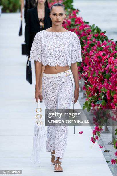 Model walks the runway during the Michael Kors Ready to Wear Spring/Summer 2024 fashion show as part of the New York Fashion Week on September 11,...