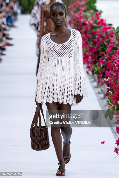 Model walks the runway during the Michael Kors Ready to Wear Spring/Summer 2024 fashion show as part of the New York Fashion Week on September 11,...