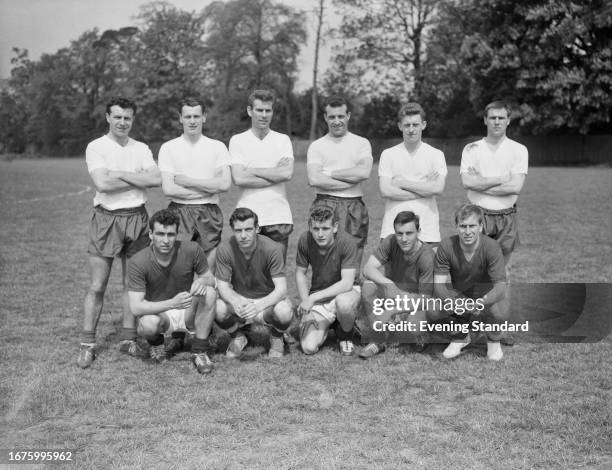 The England national football team posing for a photo ahead of an international friendly match at Wembley Stadium in London, May 6th 1960. England...