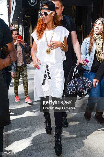 Singer and actress Rihanna leaves her Midtown Manhattan hotel on April 26, 2013 in New York City.