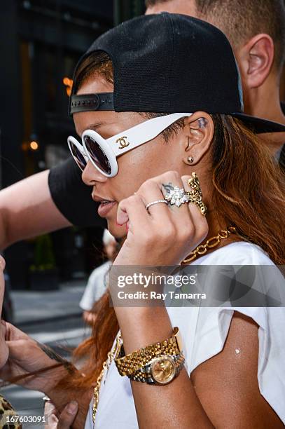 Singer and actress Rihanna leaves her Midtown Manhattan hotel on April 26, 2013 in New York City.