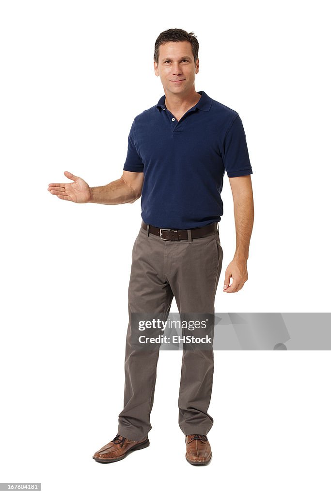 Causal Businessman Gesturing Showing Isolated on White Background