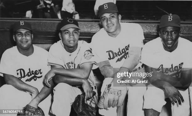 Roy Campanella , Catcher, Don Newcombe , Pitcher, Larry Doby Centerfielder and Jackie Robinson Second Baseman for the Brooklyn Dodgers and the...