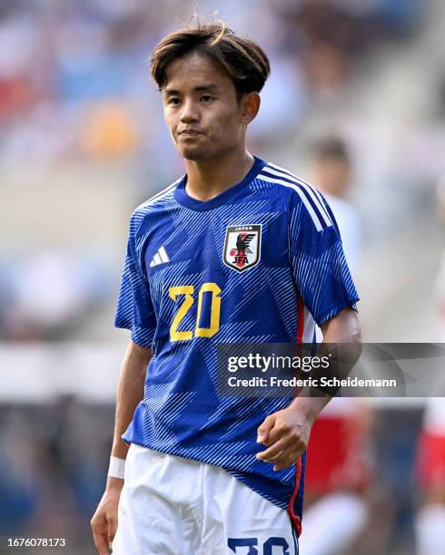 Takefusa Kubo of Japan during the international friendly between Japan and Turkey at Cegeka Arena on September 12, 2023 in Genk, Belgium.