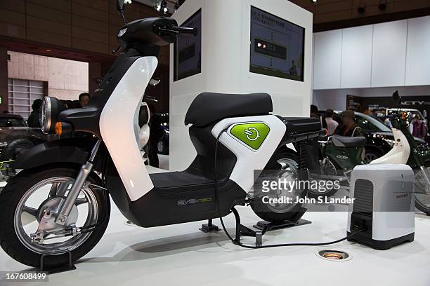 Yamaha unveils the new EVE-neo electric motorbike at the Tokyo Motor Show, a biennial auto show held in October or November at the Makuhari Messe...