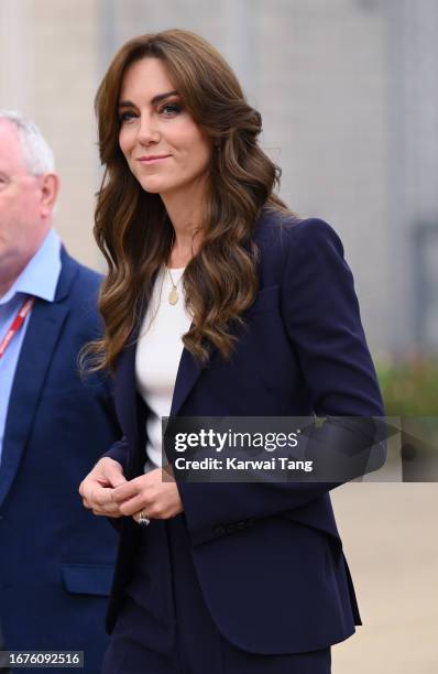 Catherine, Princess of Wales arrives at HMP High Down on September 12, 2023 in Sutton, England. The Princess of Wales, Patron of The Forward Trust is...