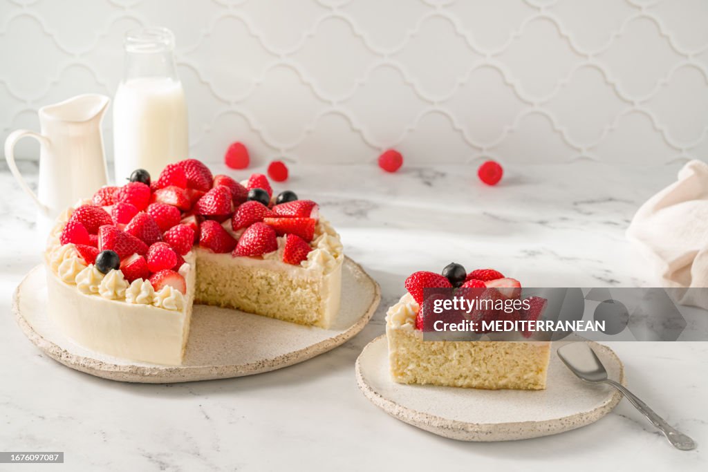 Pastel de Tres Leches, Three Milk Cake latin America bakery with strawberries