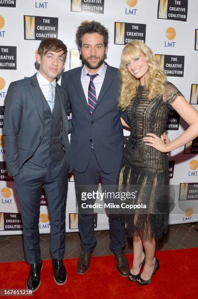 Actors Kevin McHale, Josh Radnor and Beth Behrs attend Celebrating The Arts In American Dinner Party With Distinguished Women In Media presented by...