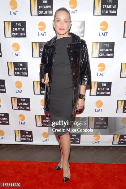 Actress Sharon Stone attends Celebrating The Arts In American Dinner Party With Distinguished Women In Media presented by Landmark Technology Inc....