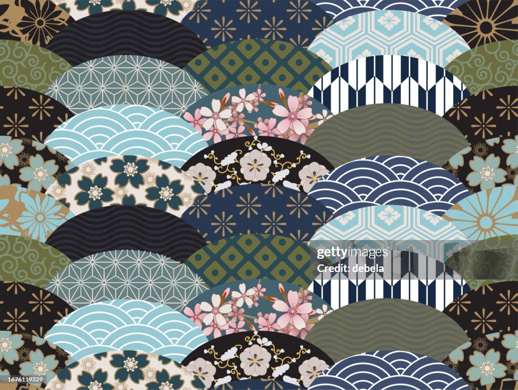 Japanese Pattern Collage Textile Patchwork Design With Floral And ...