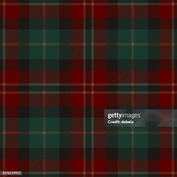 red and green scottish tartan plaid pattern fabric swatch - kilt stock illustrations