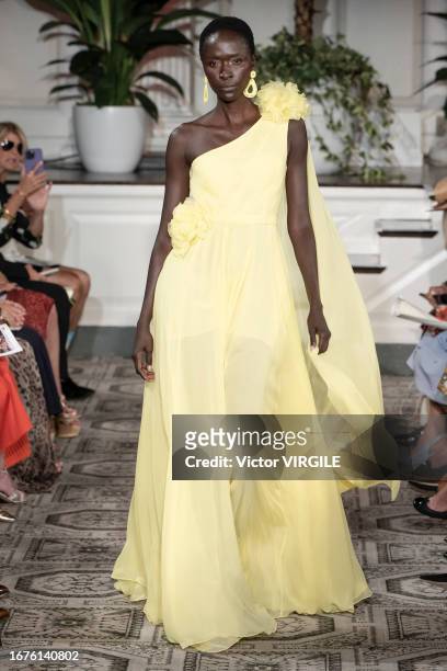 Model walks the runway during the Dennis Basso Ready to Wear Spring/Summer 2024 fashion show as part of the New York Fashion Week on September 11,...