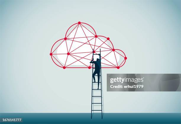 the man found cloud data - moving up the ladder stock illustrations