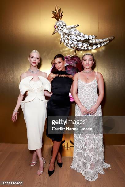 Anya Taylor-Joy, Hailey Bieber and Florence Pugh attend the opening event of Tiffany & Co.'s new store in Omotesando on September 12, 2023 in Tokyo,...