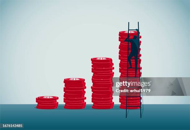 rise to the pinnacle of wealth - greed stock illustrations