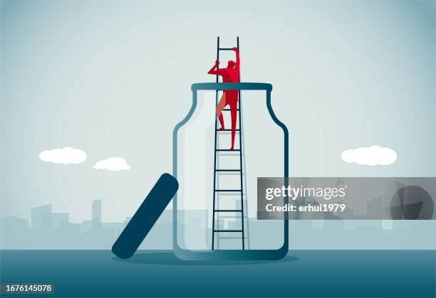 escape glass bottle - stuck inside stock illustrations