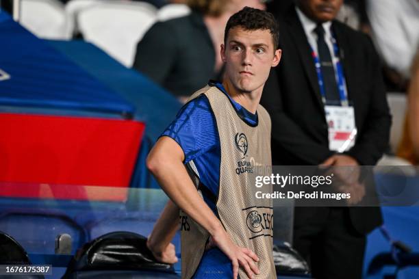 Benjamin Pavard of France looks on prior to the UEFA EURO 2024 European qualifier match between France and Republic of Ireland at Parc des Princes on...